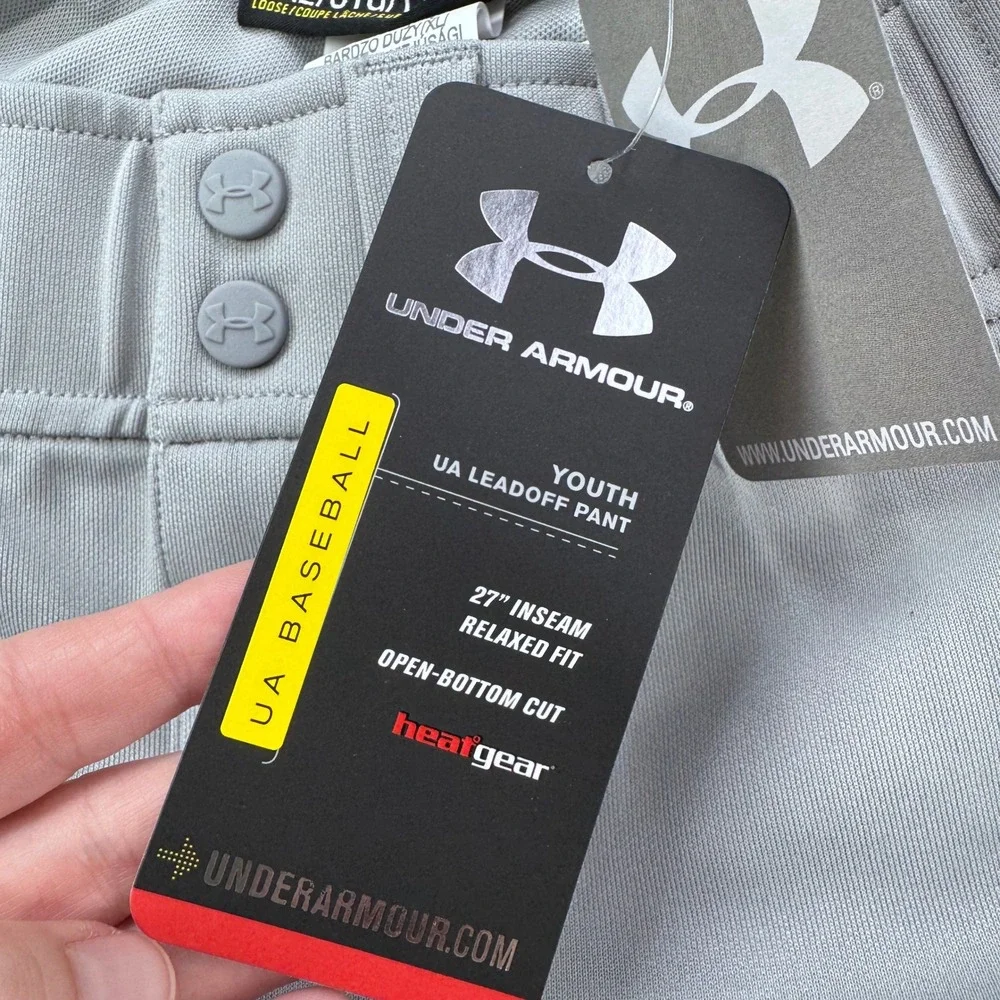 Under Armour Baseball Pants Youth XL Leadoff Gray Blue‎ HeatGear Piped Logo